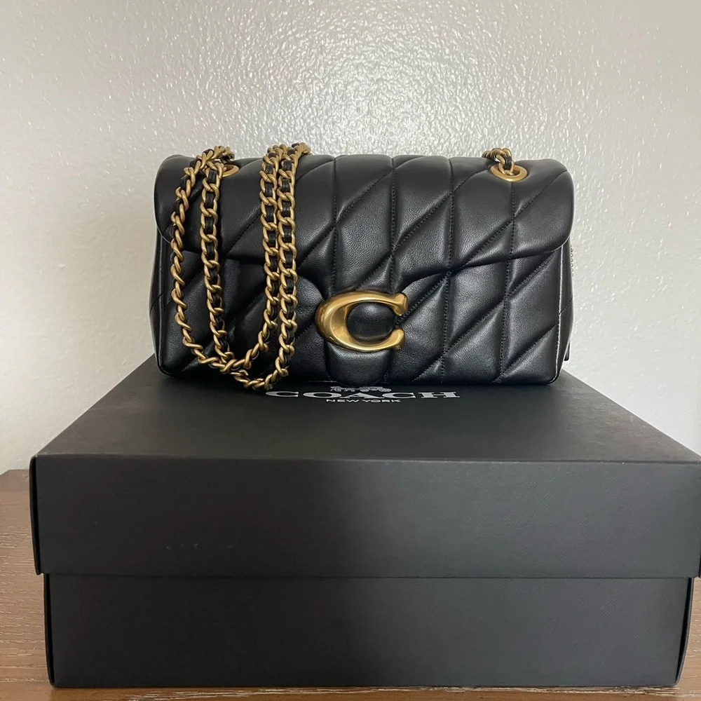 Coach Quilted Tabby 26 Black Leather Shoulder Bag